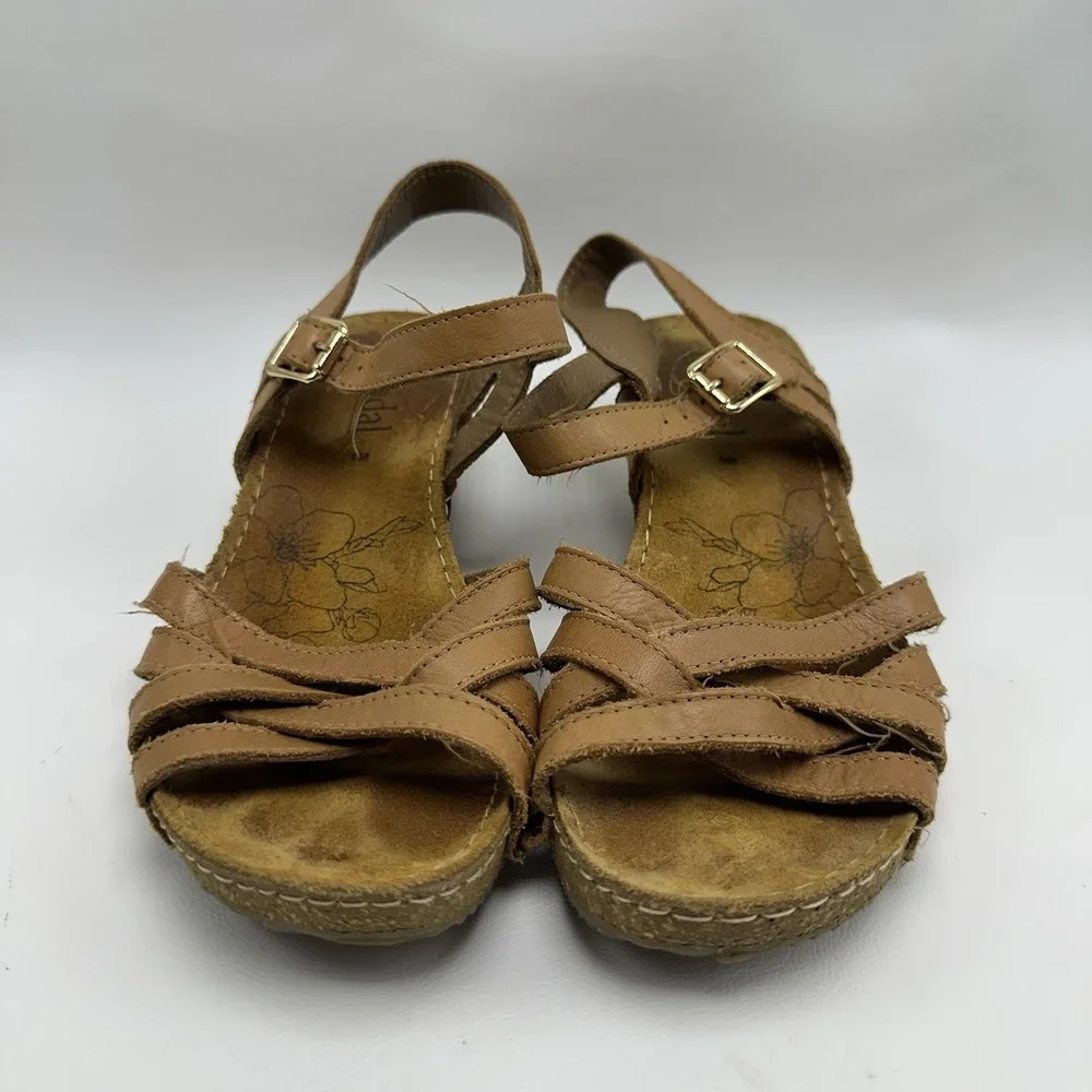 Bjorndal Lily Strappy Wedge Sandals Womens Brown Leather 6M Comfort strappy Cork